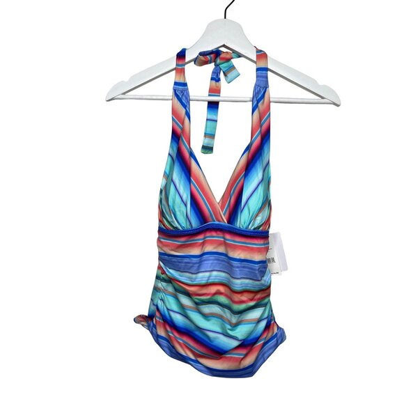 La Blanca Slimming Halter Tankini Top Women’s Size 2 Blue Red Striped - Picture 1 of 13